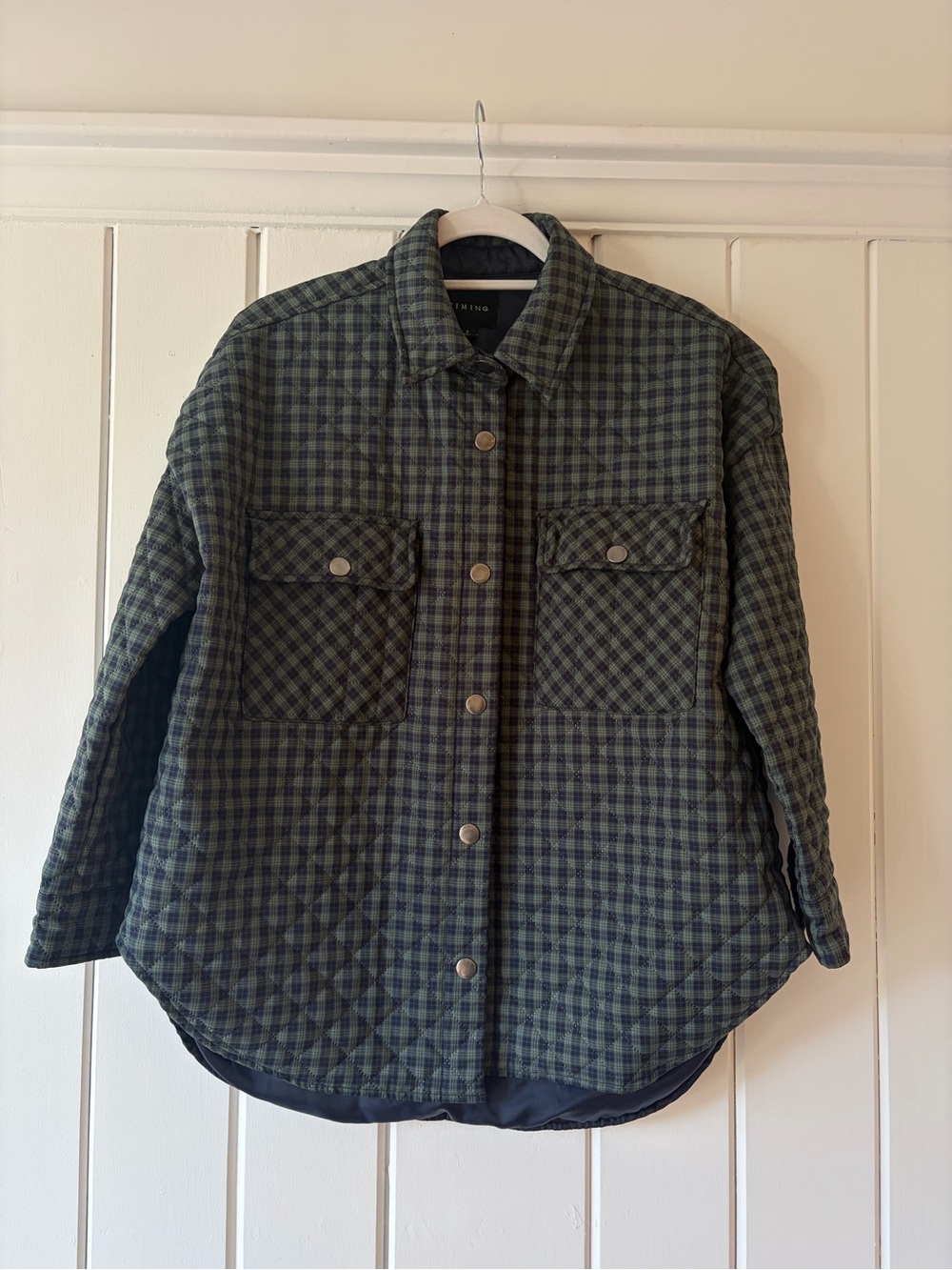 Timing Olive Green Plaid Quilted Button-Down Shirt Jacket